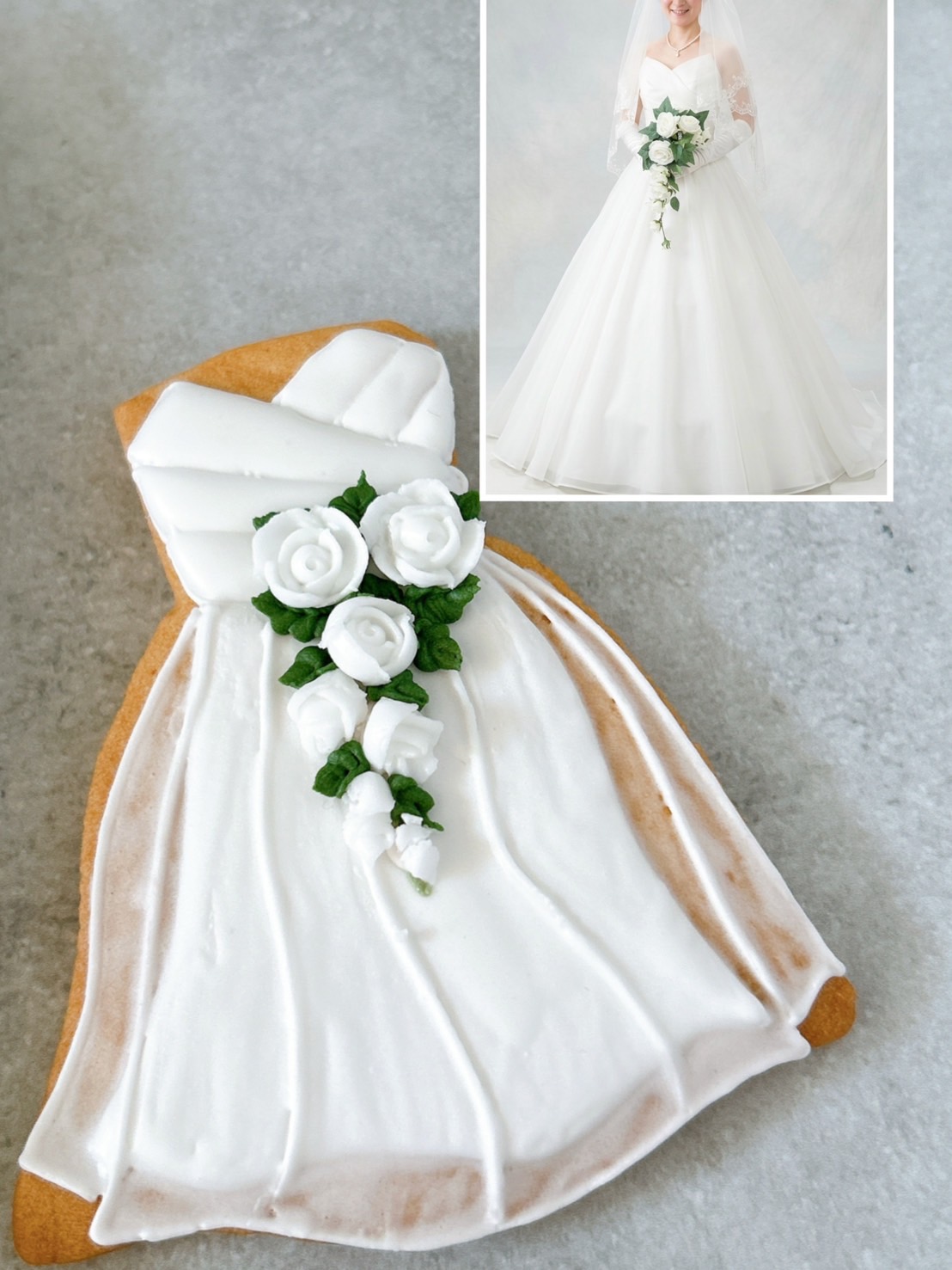 シンプルエレガントなウェディングドレスクッキー